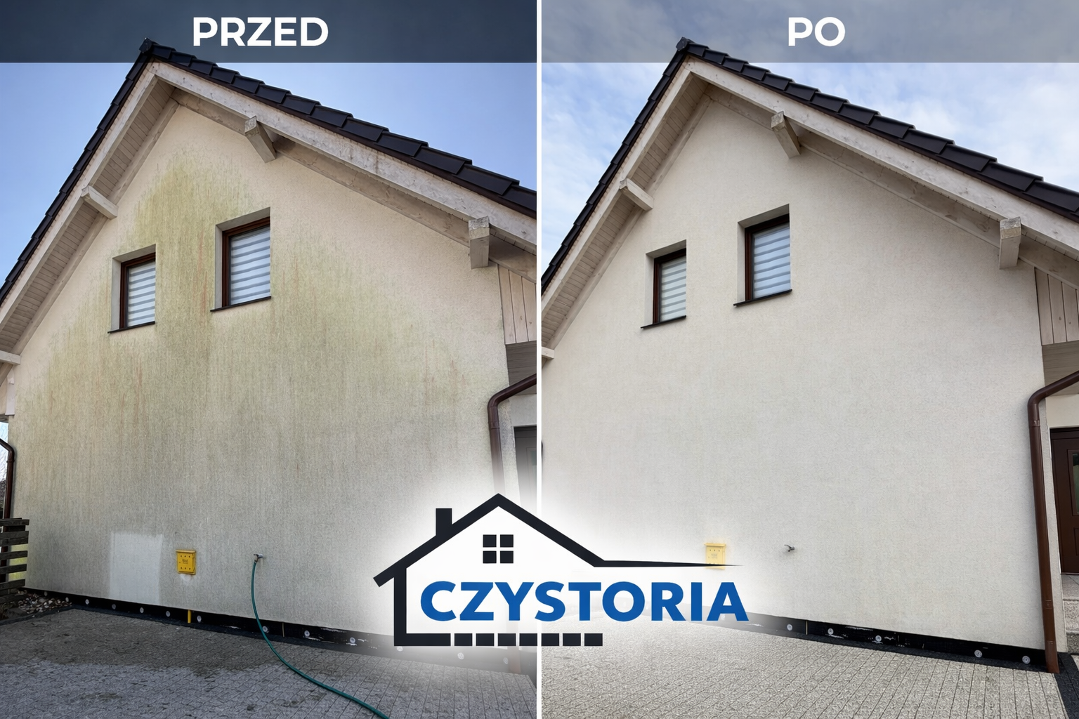 Mycie elewacji przed i po - Czystoria